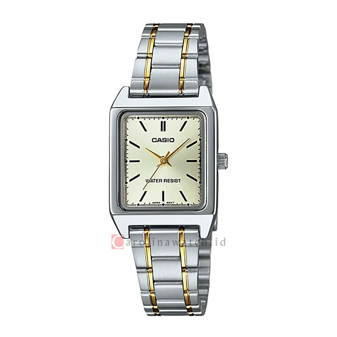Jam Tangan Casio General LTP-V007SG-9E Tank Women Gold Dial Dual Tone Stainless Steel Band