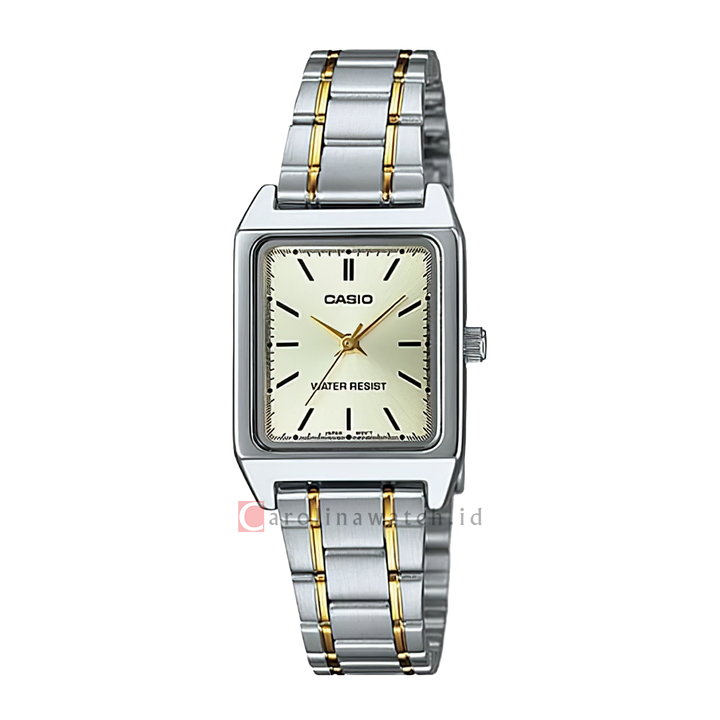 Jam Tangan Casio General LTP-V007SG-9E Tank Women Gold Dial Dual Tone Stainless Steel Band