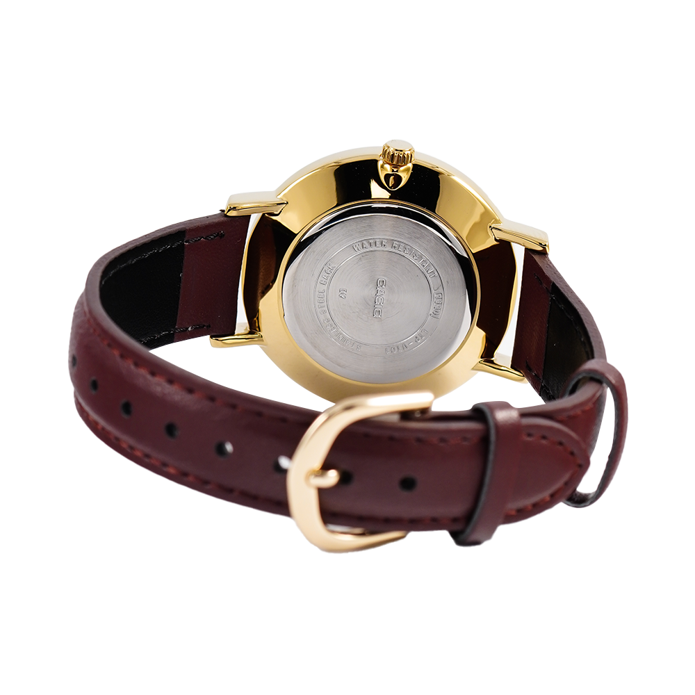 Jam Tangan Casio General LTP-VT01GL-9B Women Gold Dial Brown Leather Band