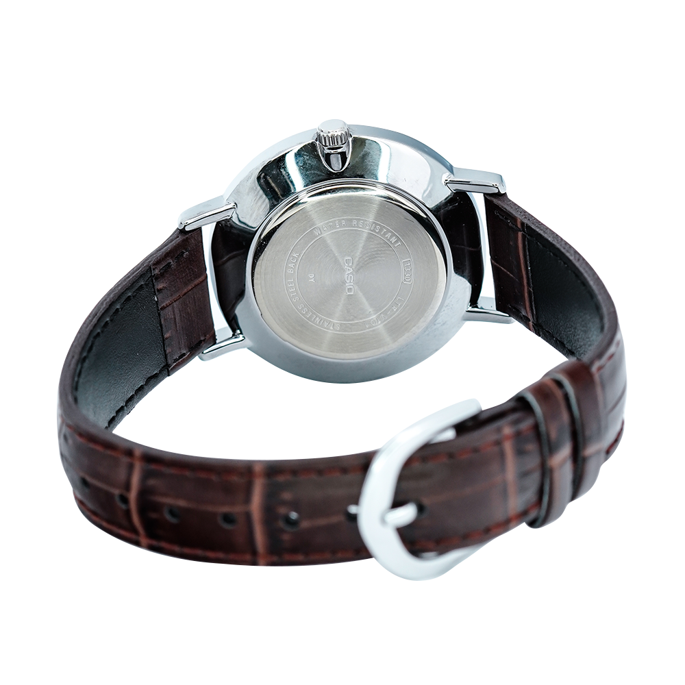 Jam Tangan Casio Standard LTP-VT01L-2B Women Blue Dial Brown Leather Band