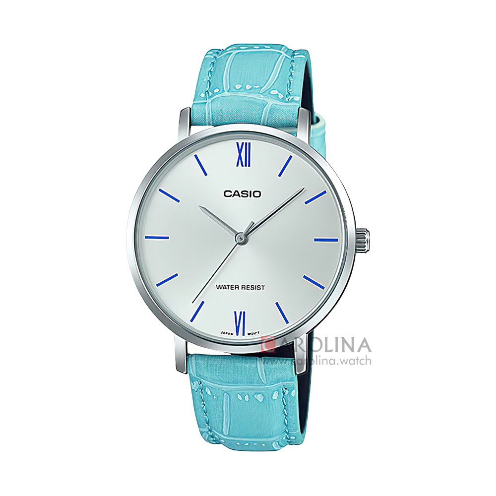 Jam Tangan Casio Standard LTP-VT01L-7B3 Women Silver Dial Blue Leather Band