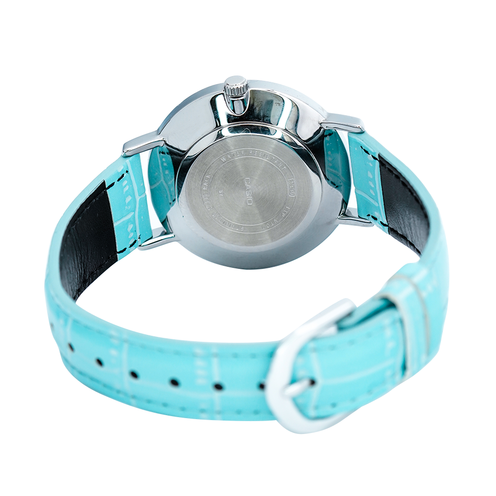 Jam Tangan Casio Standard LTP-VT01L-7B3 Women Silver Dial Blue Leather Band
