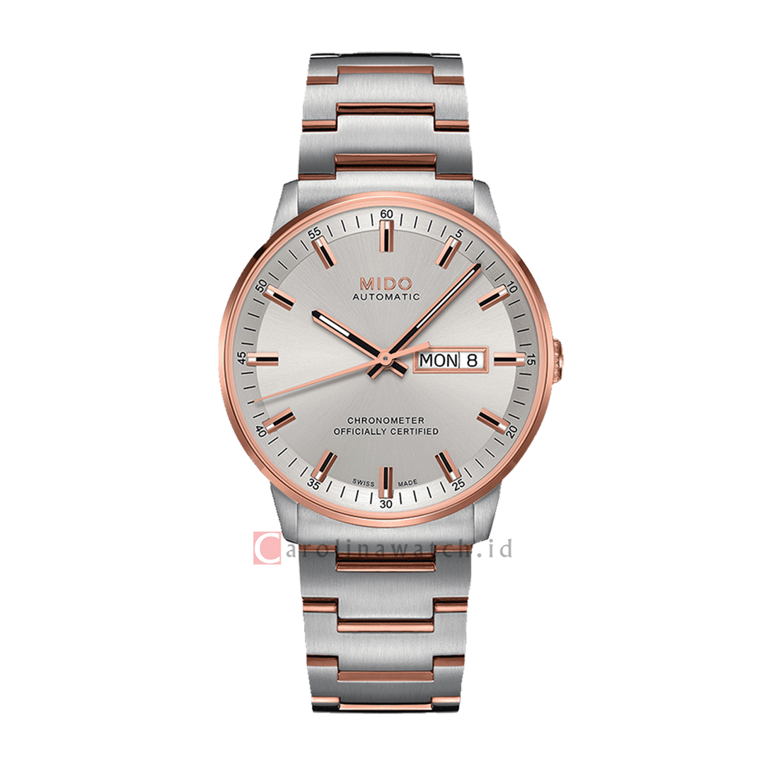 Jam Tangan MIDO Commander M0214312203100 Chronometer Men Silver Dial Dual Tone Stainless Steel Strap