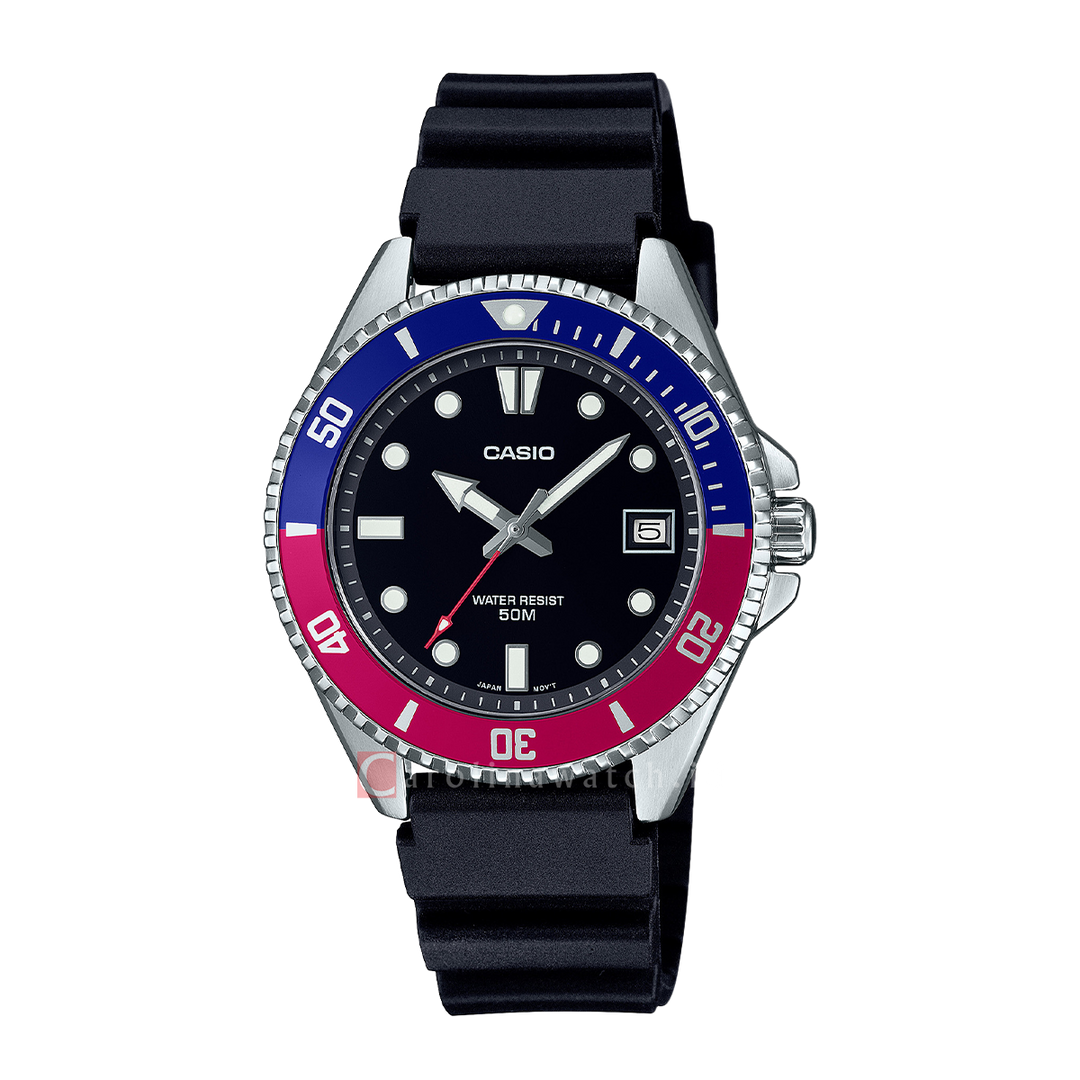 Jam Tangan Casio General MDV-10-1A2 Men Black Dial Black Resin Band