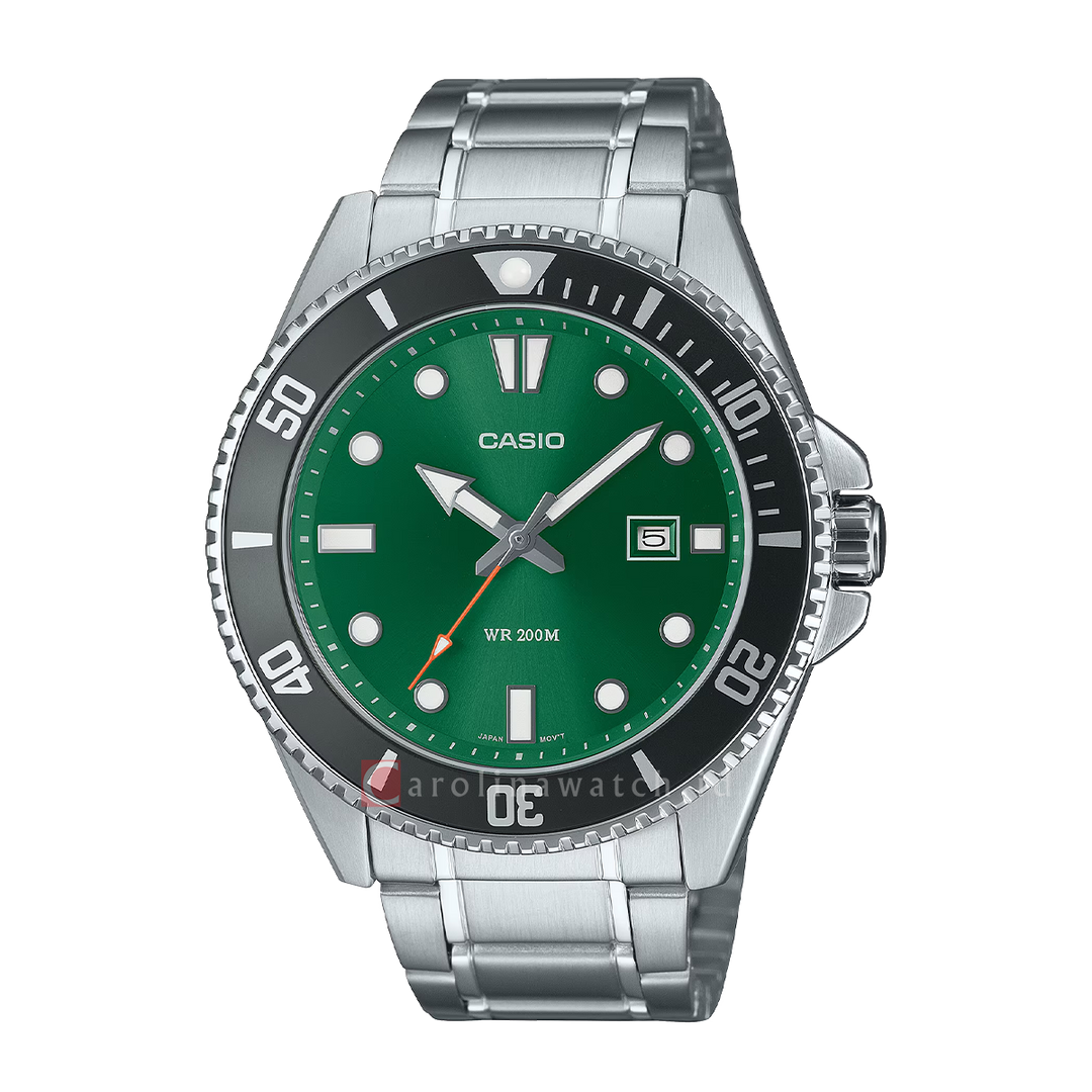 Jam Tangan Casio General MDV-107D-3A2 Men Green Dial Stainless Steel Band