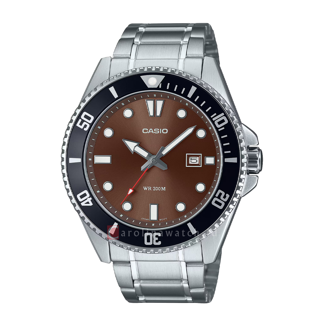 Jam Tangan Casio General MDV-107D-5A Men Brown Dial Stainless Steel Band