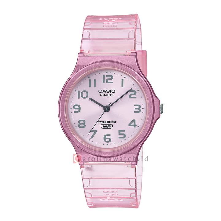 Jam Tangan Casio MQ-24S-4B Women Pink Dial Pink Transparent Resin Band