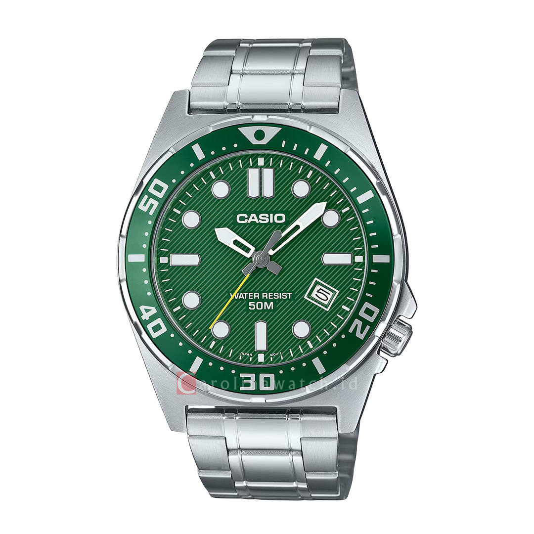 Jam Tangan Casio Standard MTD-135D-3A Men Green Dial Stainless Steel Band