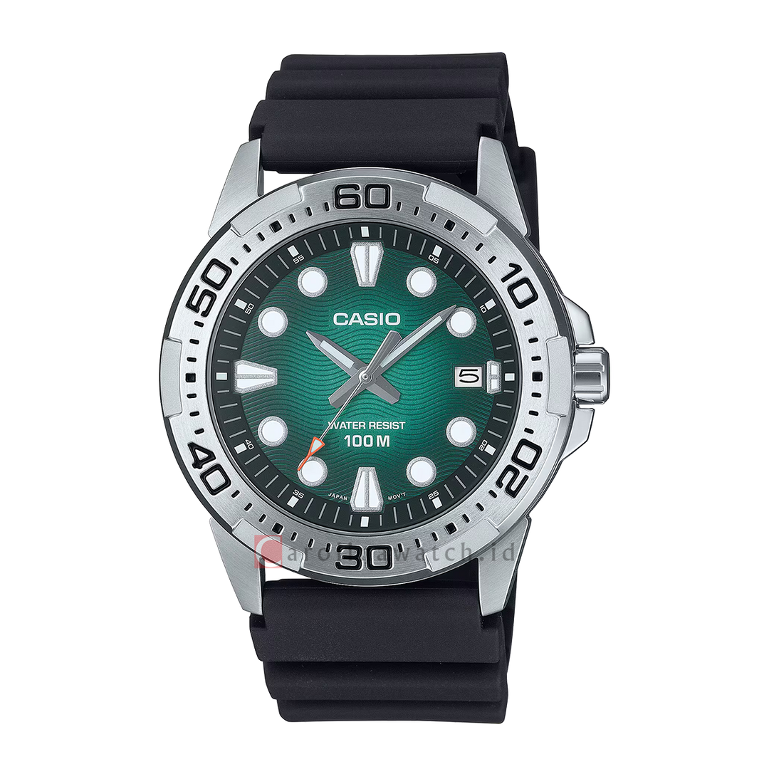 Jam Tangan Casio Standard MTD-140-3A Men Green Dial Black Resin Band