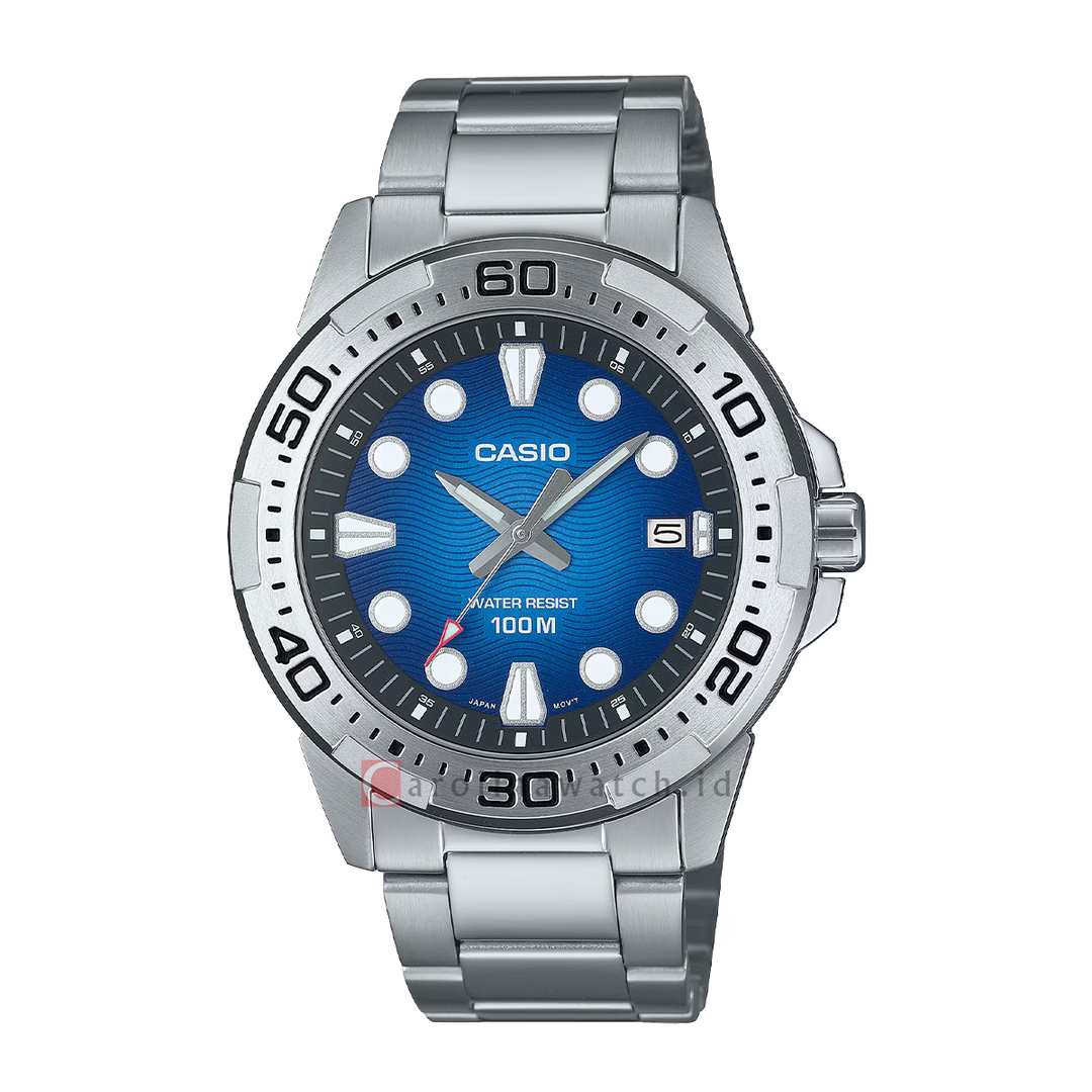 Jam Tangan Casio Standard MTD-140D-2A Men Blue Dial Stainless Steel Band