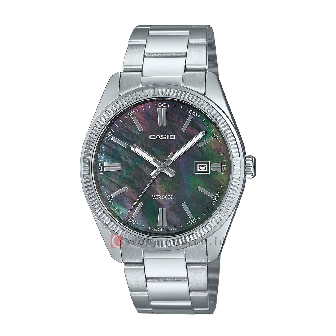 Jam Tangan Casio Standard MTP-1302DS-1A Men Mother of Pearl Dial Stainless Steel Band