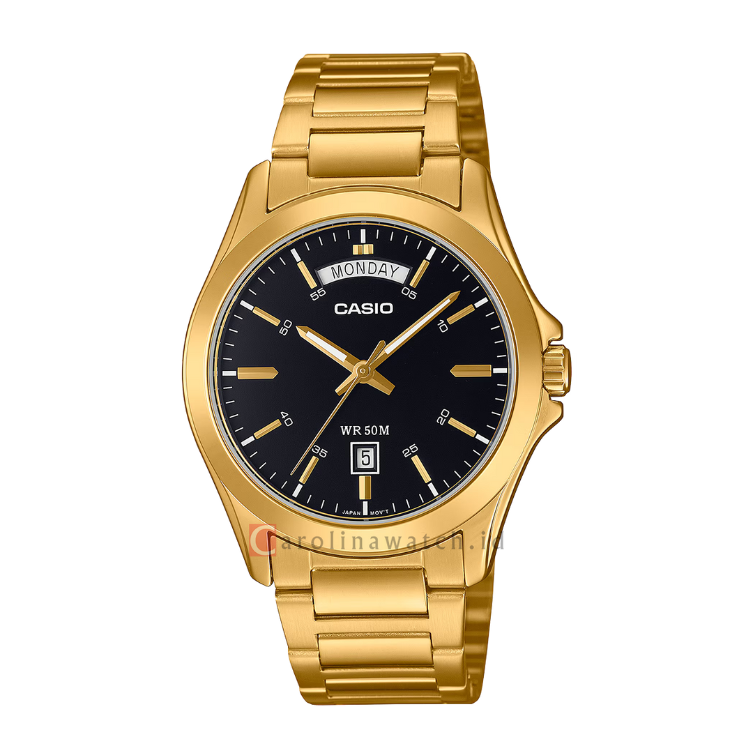 Jam Tangan Casio Standard MTP-1370G-1A Men Black Dial Gold Stainless Steel Band
