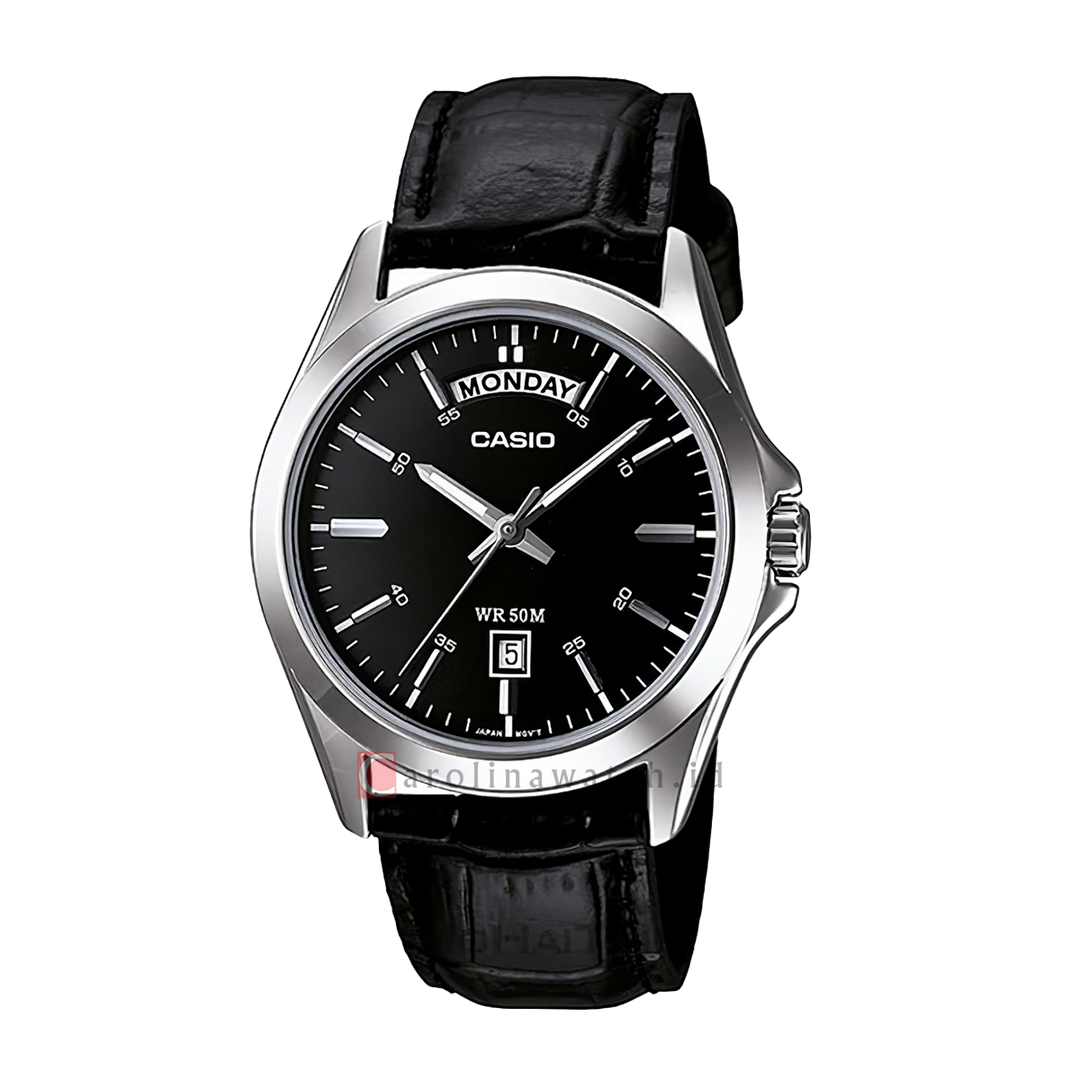 Jam Tangan Casio General MTP-1370L-1A Men Black Dial Black Leather Band