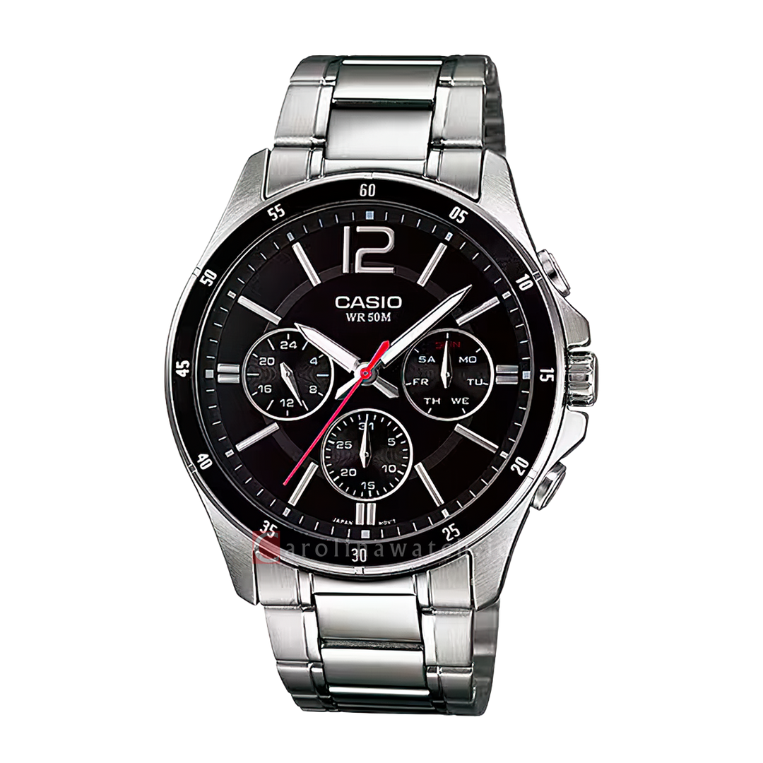 Jam Tangan Casio Standard MTP-1374D-1A Men Black Dial Stainless Steel Band