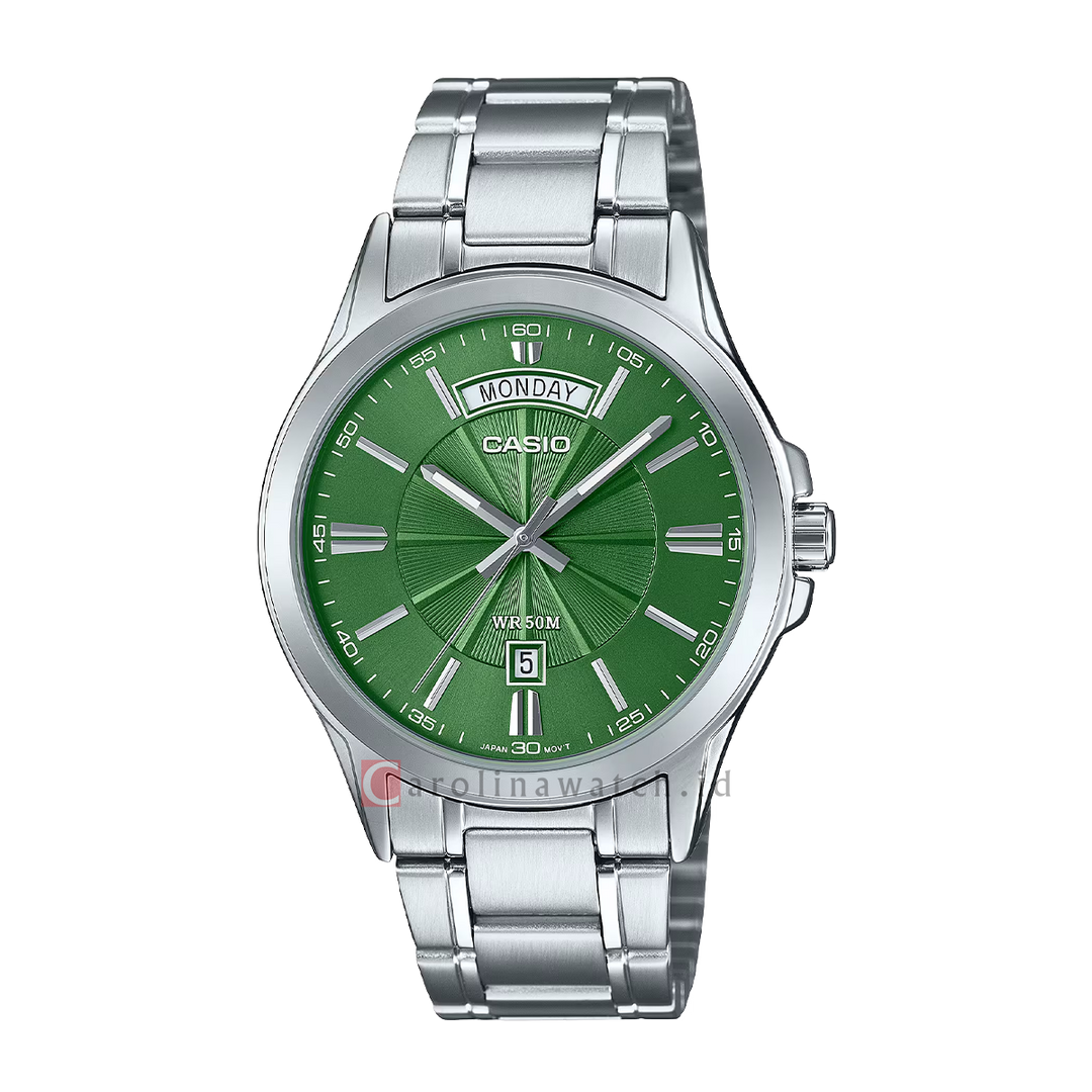 Jam Tangan Casio Standard MTP-1381D-3A Men Green Dial Stainless Steel Band