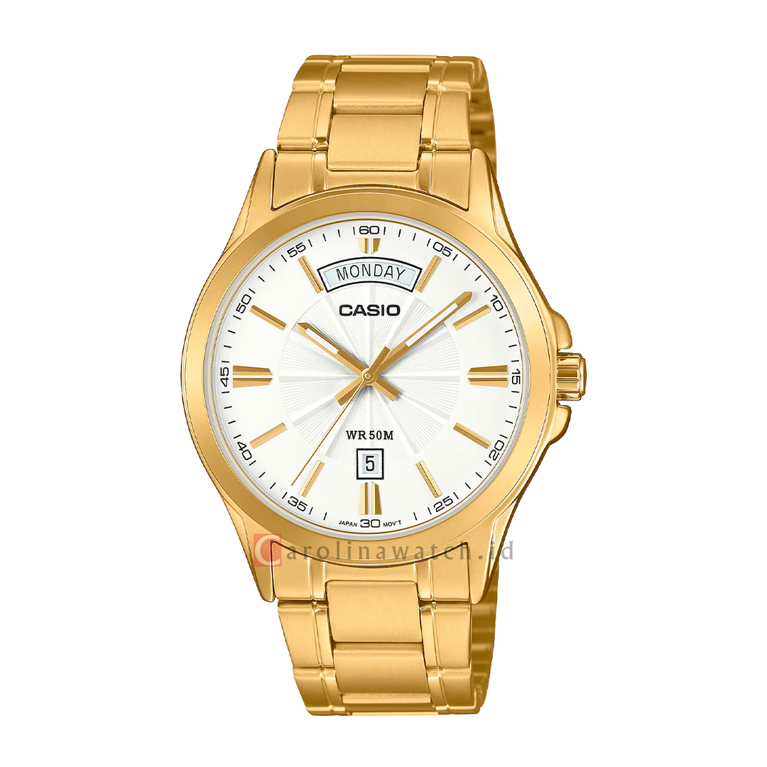 Jam Tangan Casio Standard MTP-1381GD-7A Men White Dial Gold Stainless Steel Band
