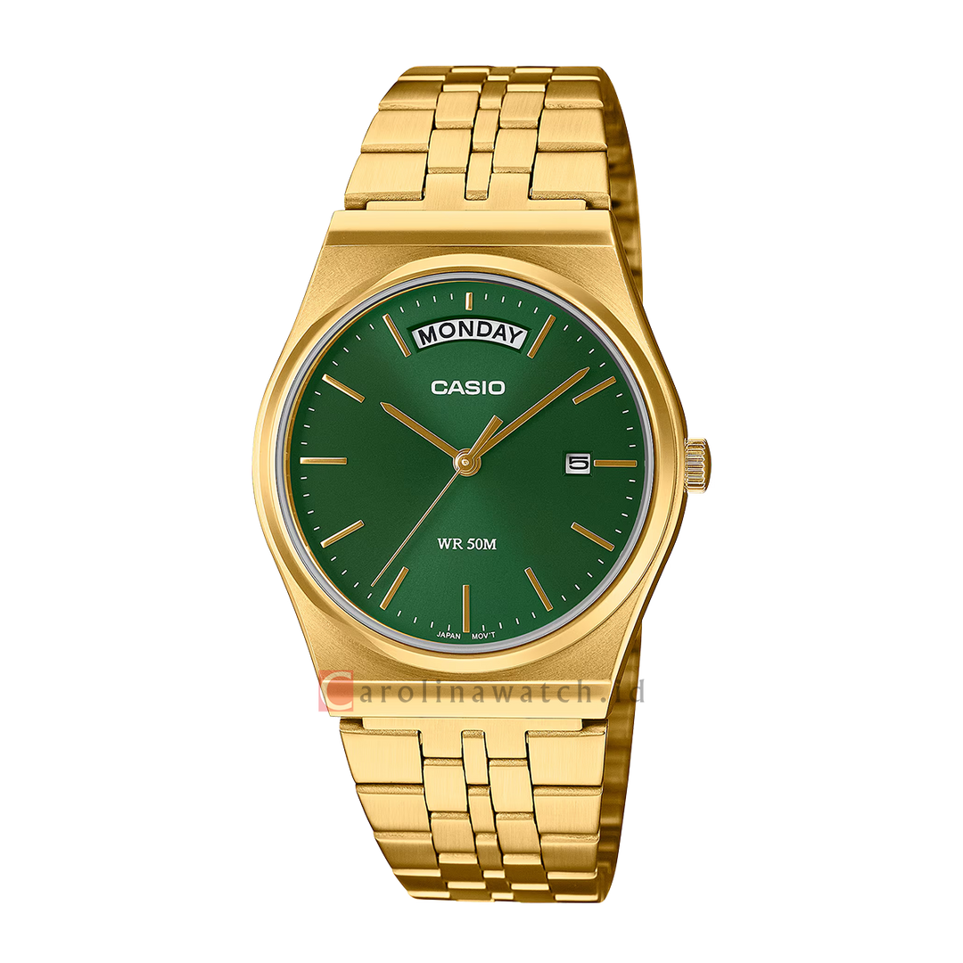 Jam Tangan Casio Standard MTP-B146G-3A Men Green Dial Gold Stainless Steel Band