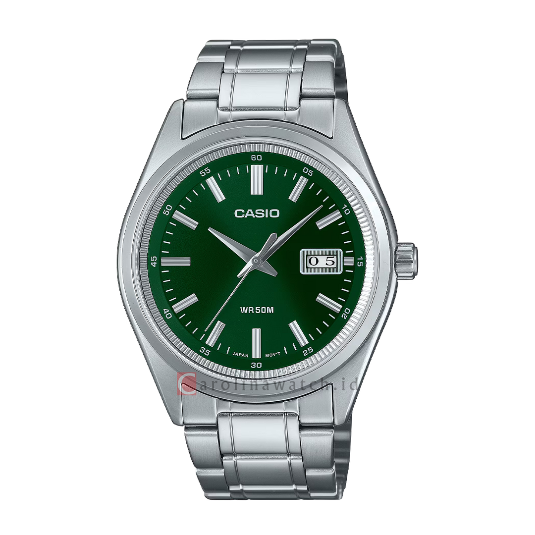 Jam Tangan Casio Standard MTP-B180D-3A Men Green Dial Stainless Steel Band
