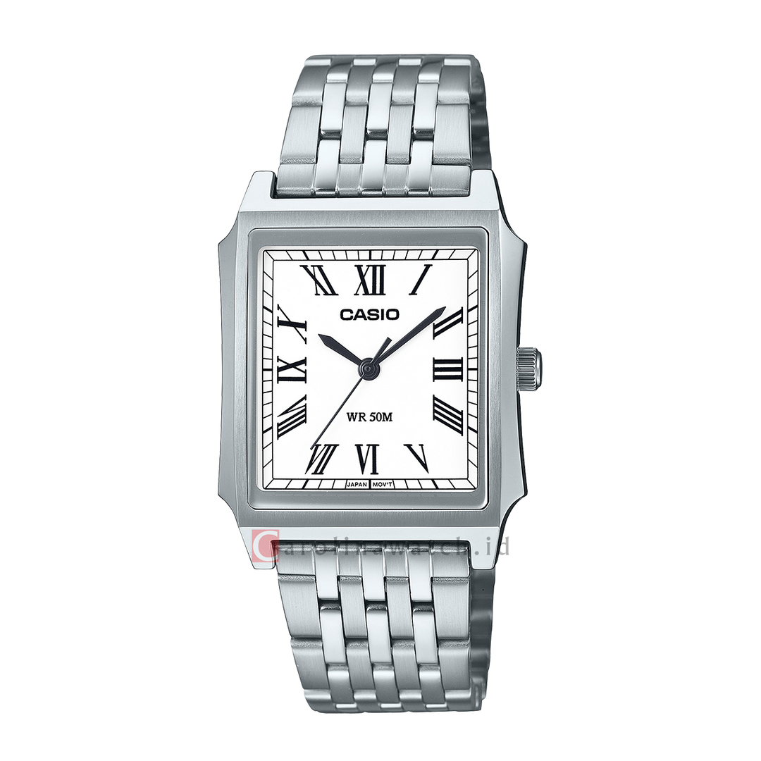 Jam Tangan Casio Standard MTP-B190D-7B Men White Dial Stainless Steel Band