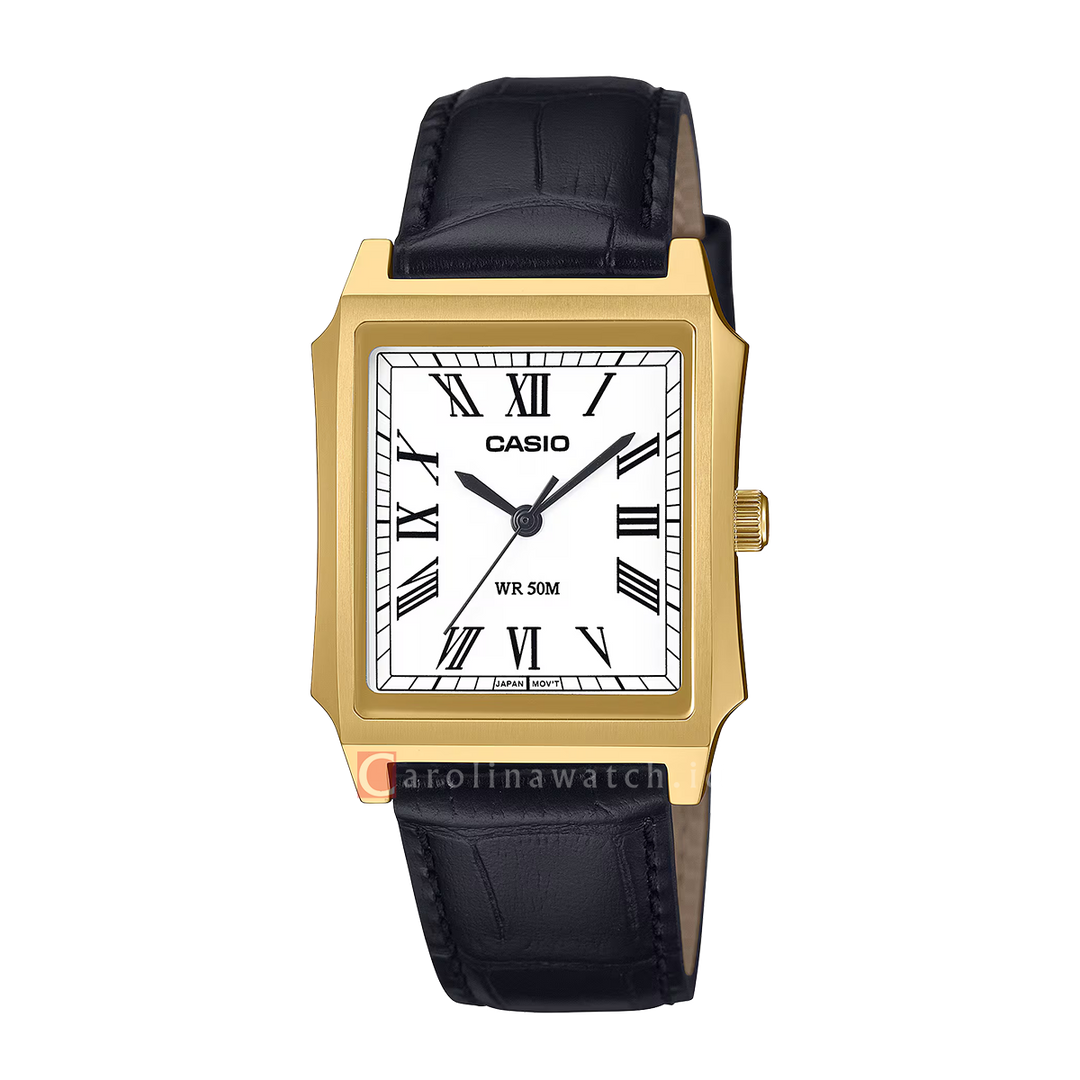 Jam Tangan Casio Standard MTP-B190GL-7B Men White Dial Black Leather Band