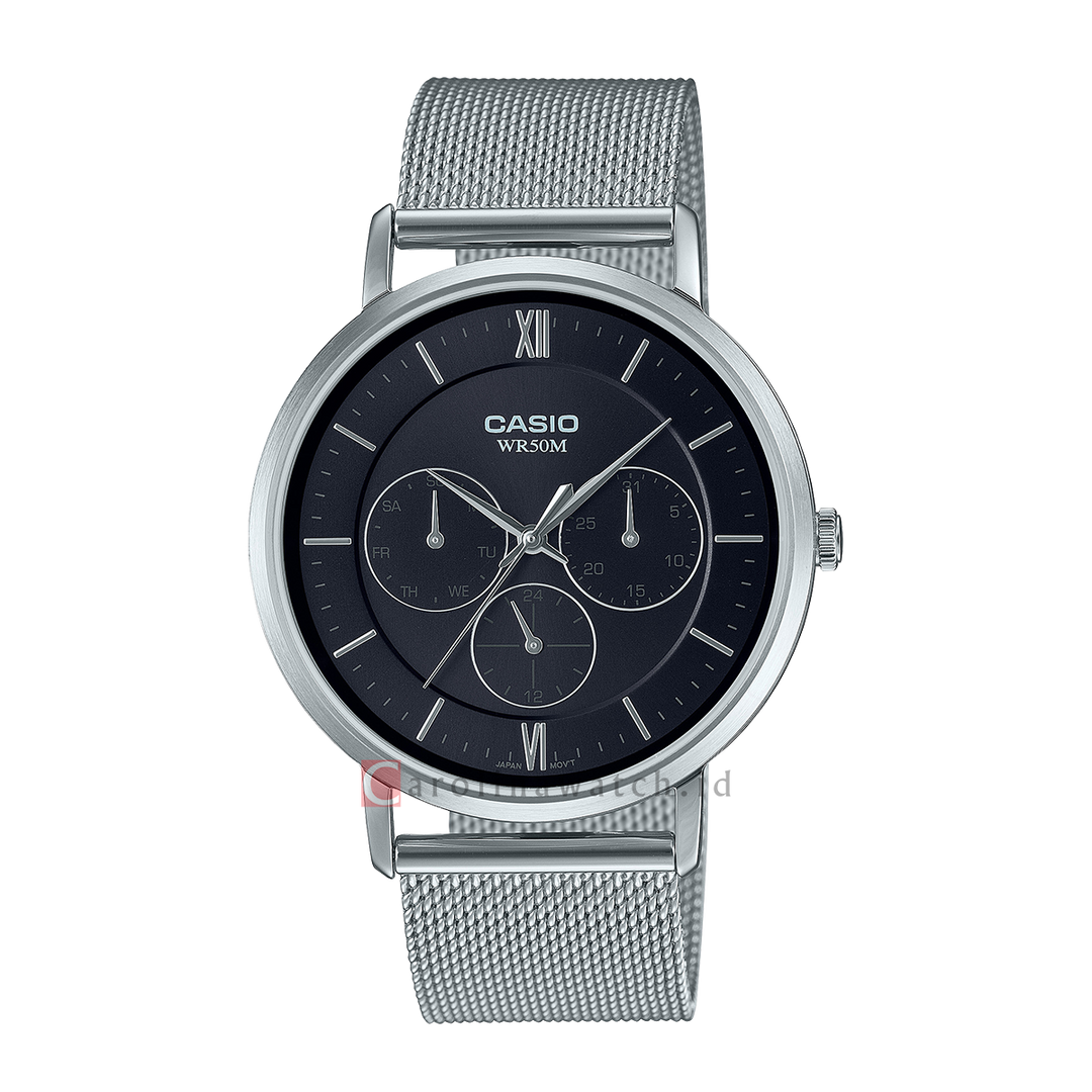 Jam Tangan Casio General MTP-B300M-1A Men Black Dial Mesh Stainless Steel Band