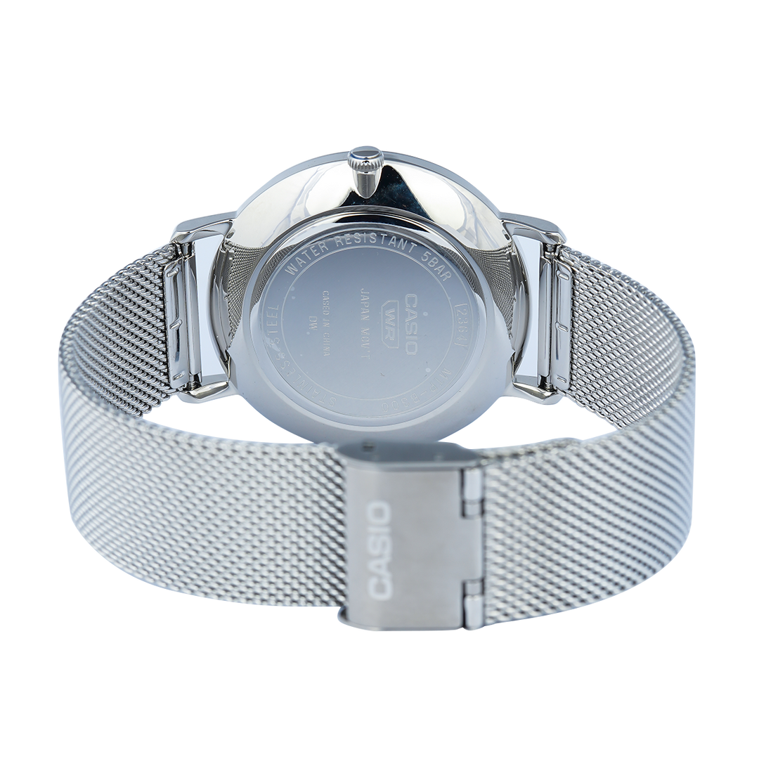 Jam Tangan Casio General MTP-B300M-1A Men Black Dial Mesh Stainless Steel Band