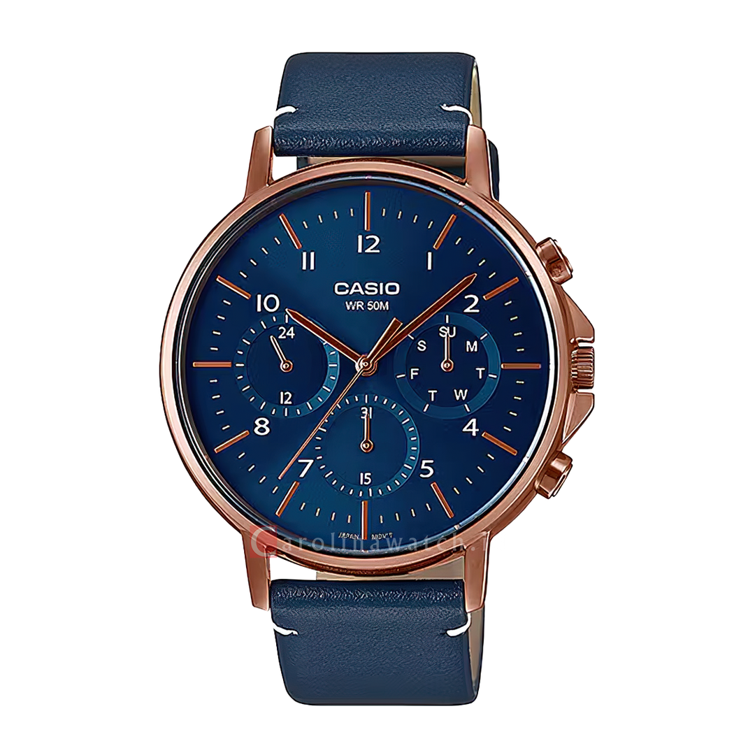 Jam Tangan Casio General MTP-E321RL-2A Enticer Men Black Dial Black Leather Band