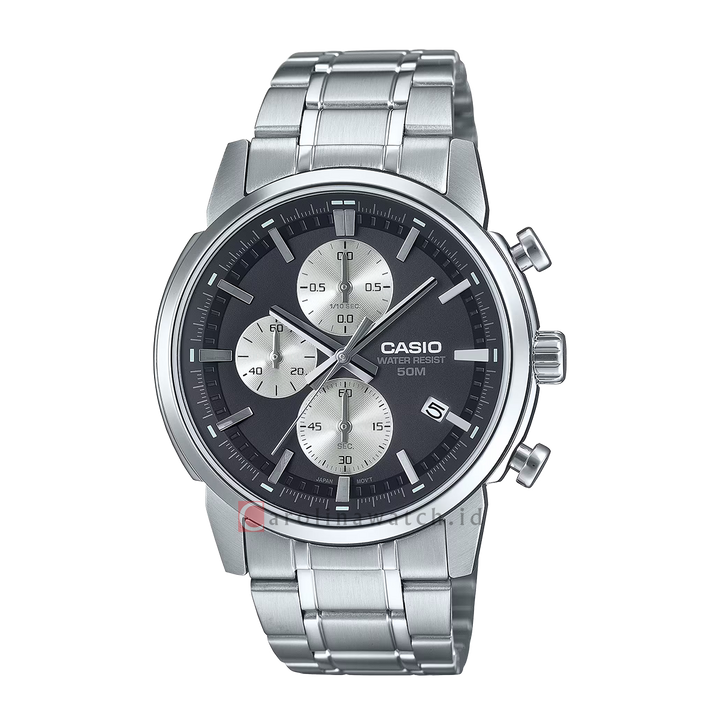 Jam Tangan Casio Standard MTP-E510D-1A2 Men Black Dial Stainless Steel Band