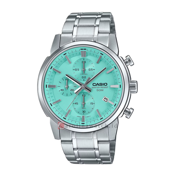 Jam Tangan Casio Standard MTP-E510D-2A Men Turquoise Dial Stainless Steel Band