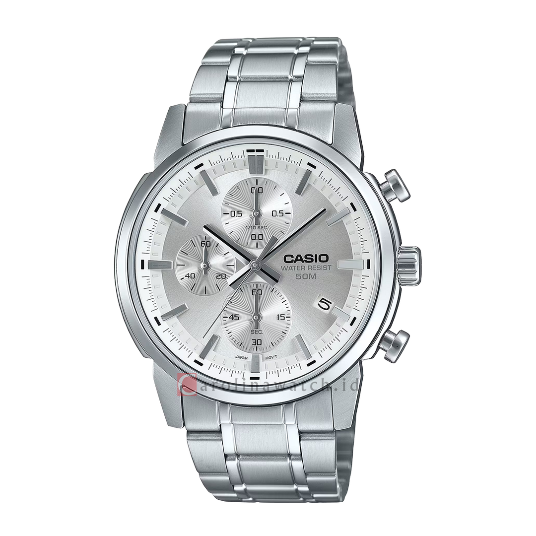 Jam Tangan Casio Standard MTP-E510D-7A Men Silver Dial Stainless Steel Band