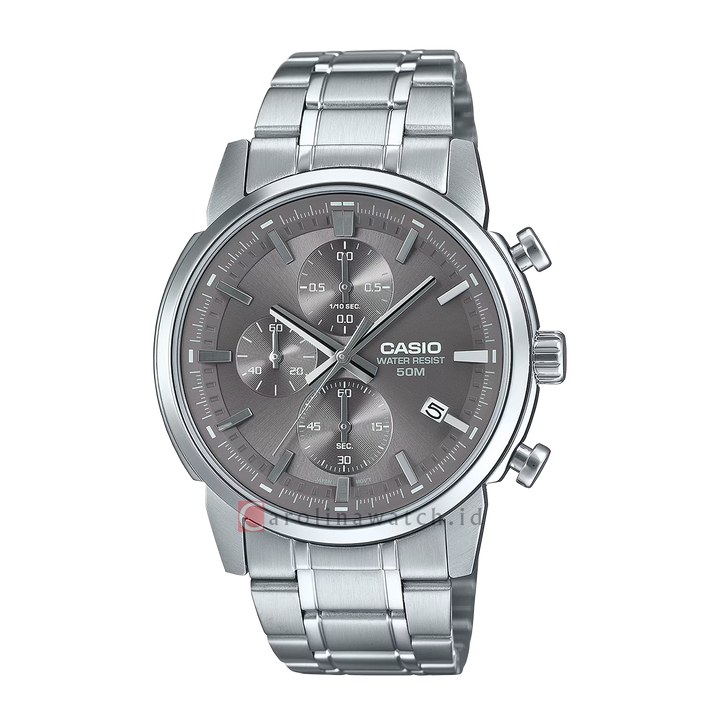 Jam Tangan Casio Standard MTP-E510D-8A Men Silver Dial Stainless Steel Band