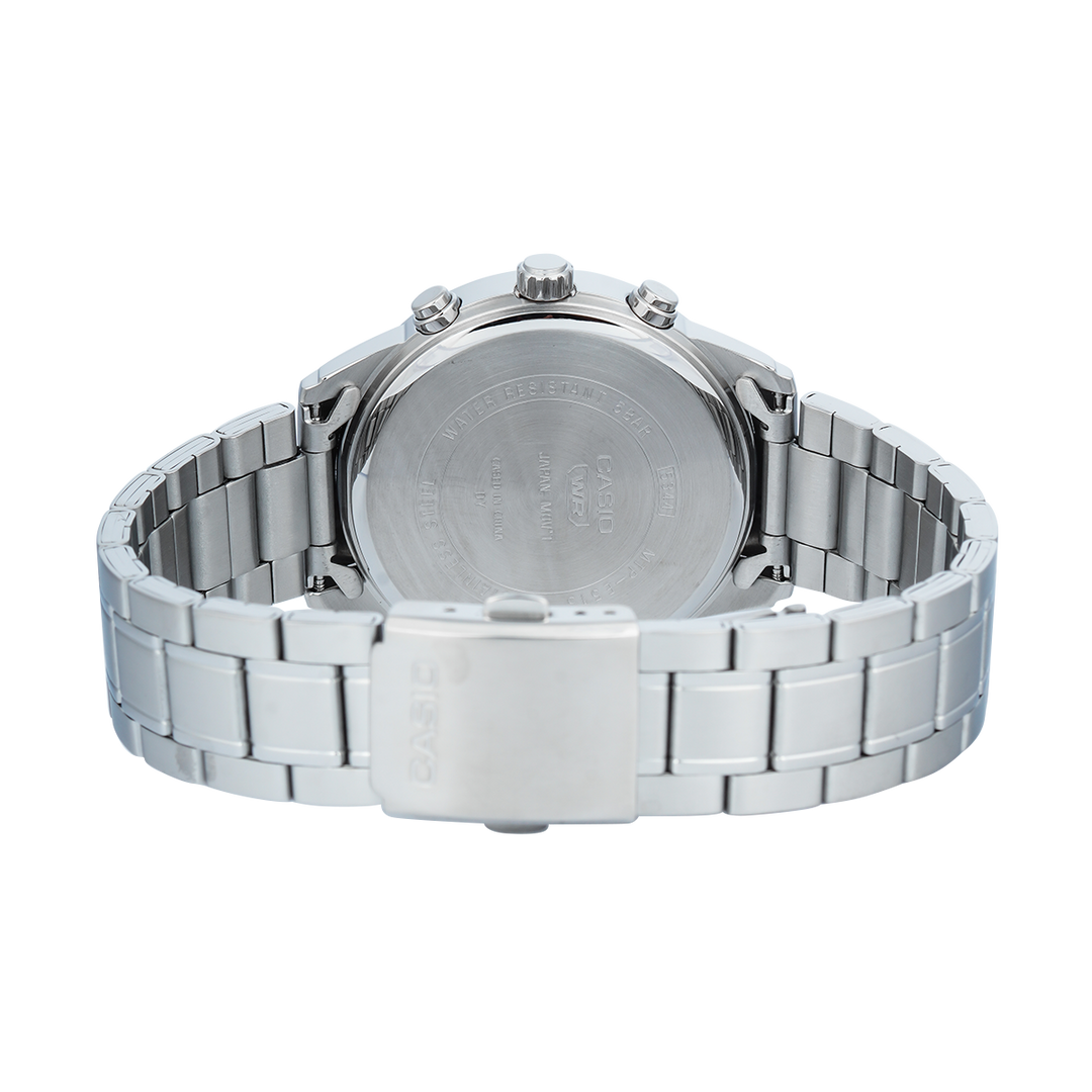 Jam Tangan Casio Standard MTP-E515D-1A Men Black Dial Stainless Steel Band