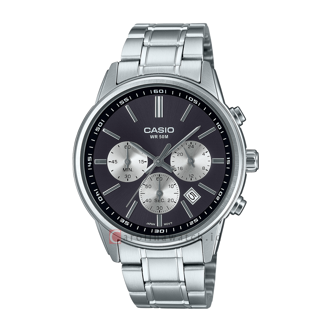 Jam Tangan Casio Standard MTP-E515D-1A Men Black Dial Stainless Steel Band