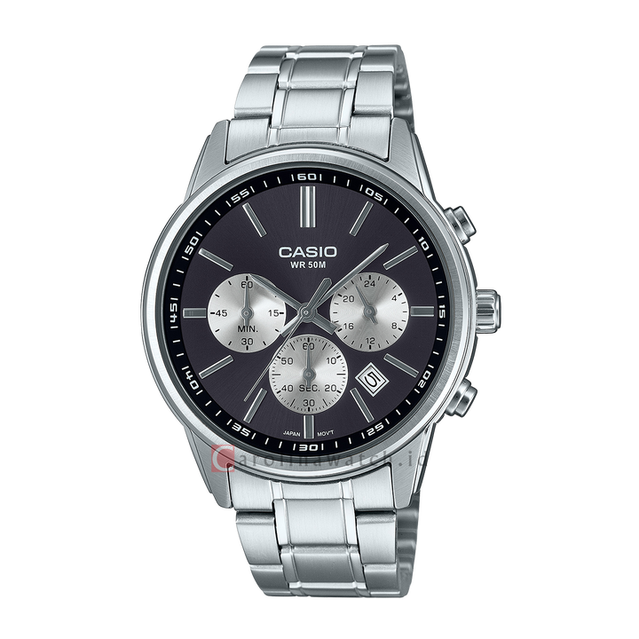 Jam Tangan Casio Standard MTP-E515D-1A Men Black Dial Stainless Steel Band