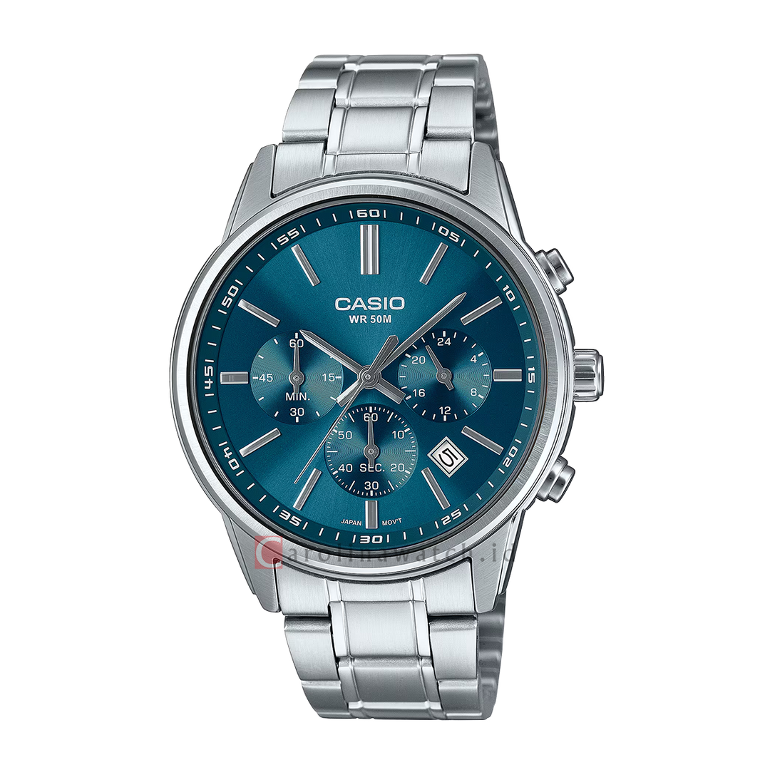Jam Tangan Casio Standard MTP-E515D-2A1 Men Blue Dial Stainless Steel Band