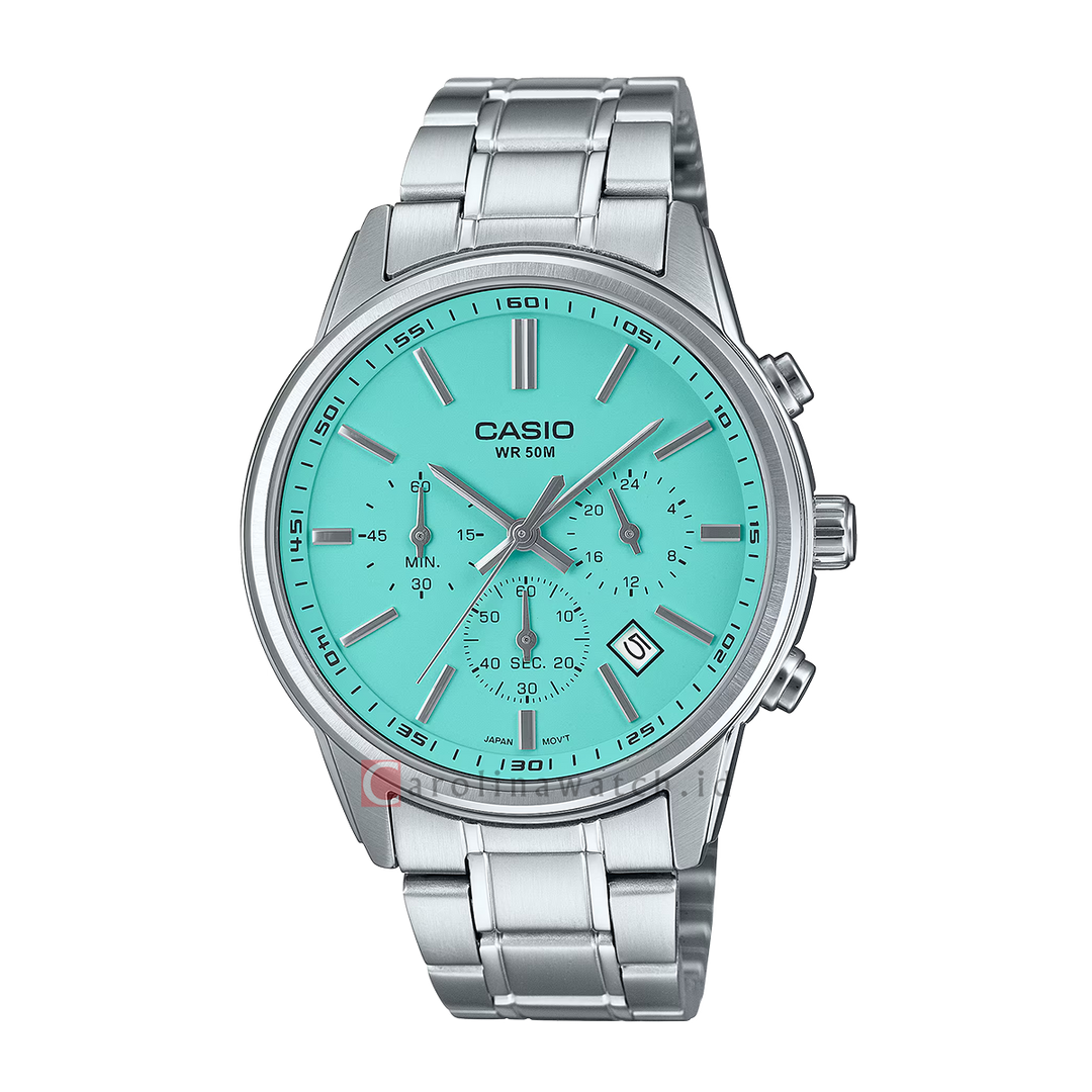 Jam Tangan Casio Standard MTP-E515D-2A2 Men Turquoise Dial Stainless Steel Band