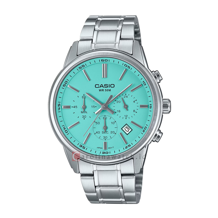Jam Tangan Casio Standard MTP-E515D-2A2 Men Turquoise Dial Stainless Steel Band