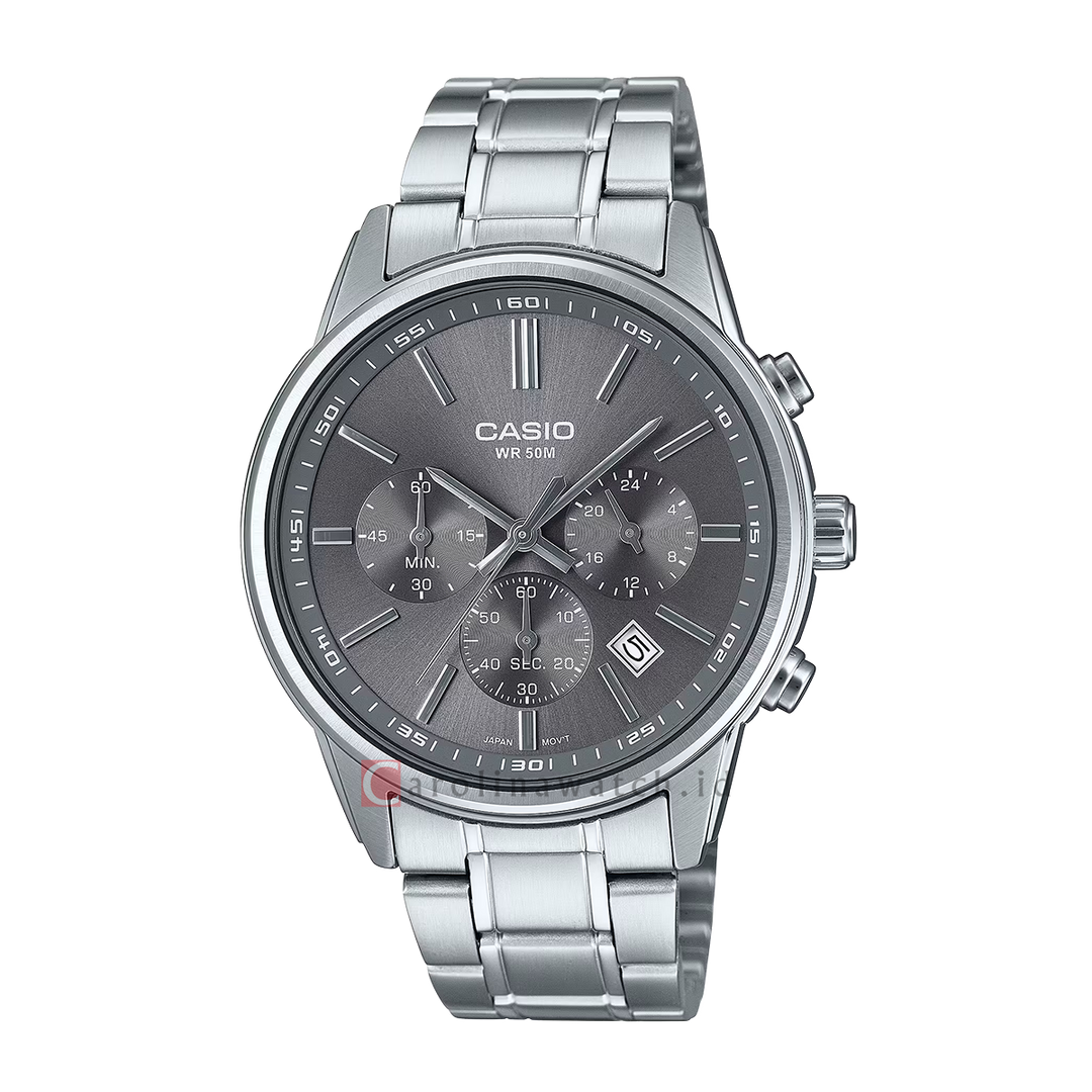 Jam Tangan Casio Standard MTP-E515D-8A Men Grey Dial Stainless Steel Band