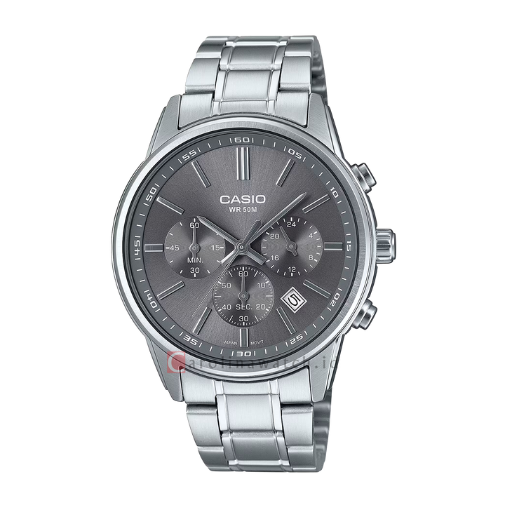 Jam Tangan Casio Standard MTP-E515D-8A Men Grey Dial Stainless Steel Band