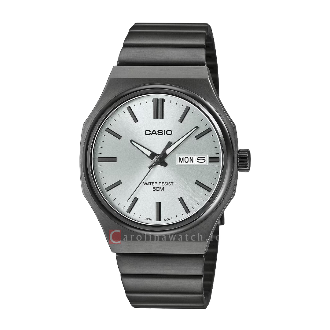 Jam Tangan Casio General MTP-E735B-7A Men Silver Dial Black Stainless Steel Band