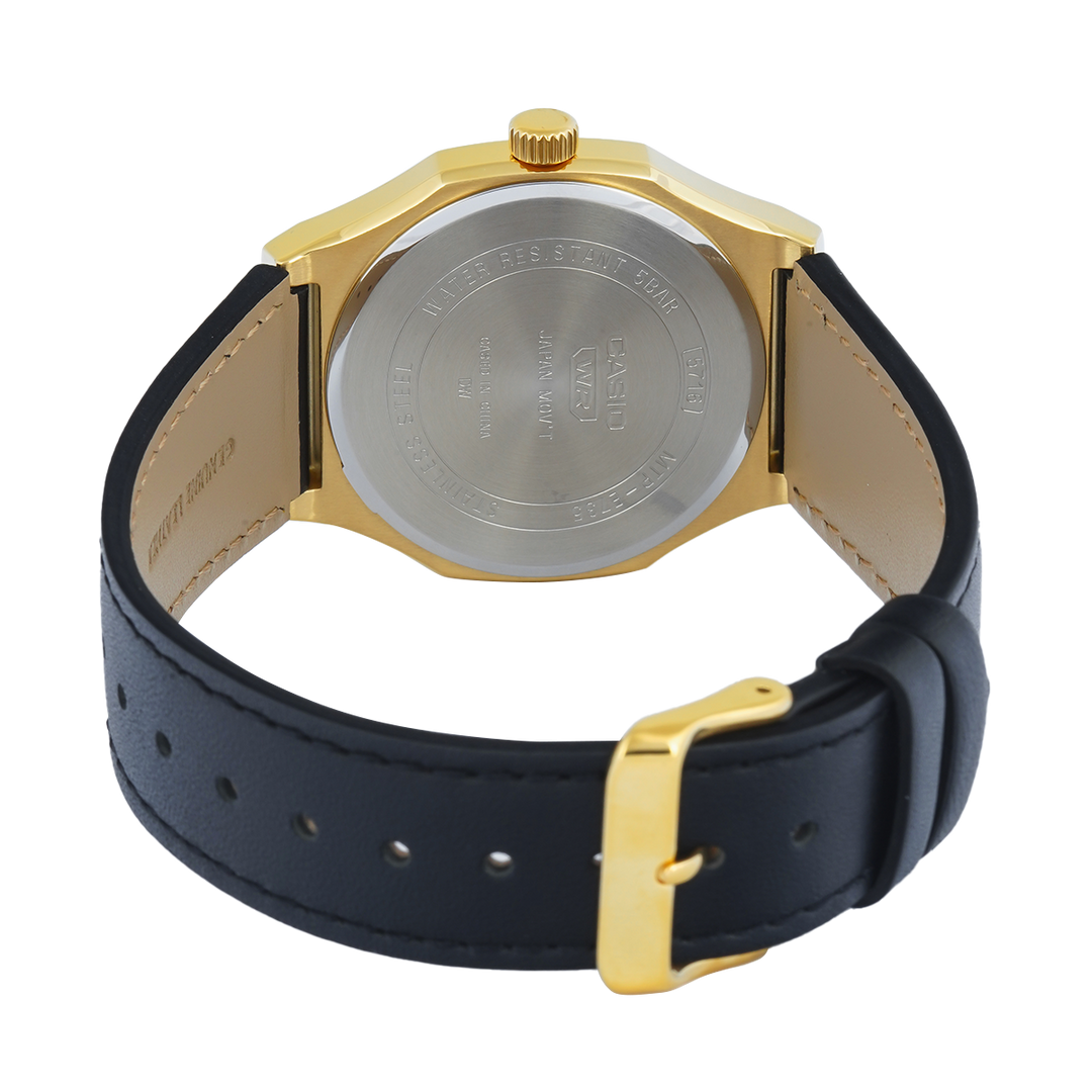 Jam Tangan Casio General MTP-E735GL-1A Men Black Dial Black Leather Band