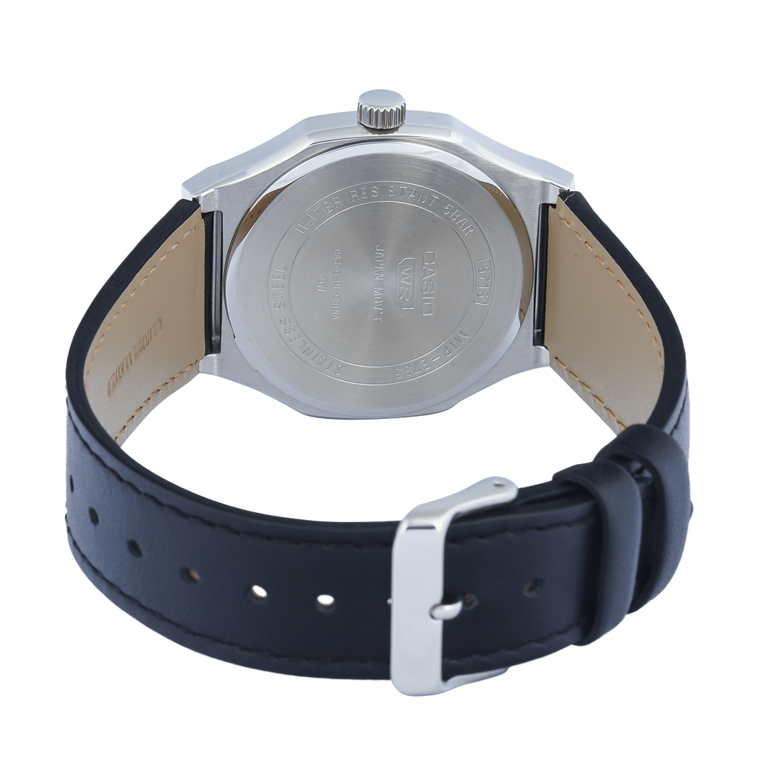 Jam Tangan Casio General MTP-E735L-8A Men Black Dial Black Leather Band