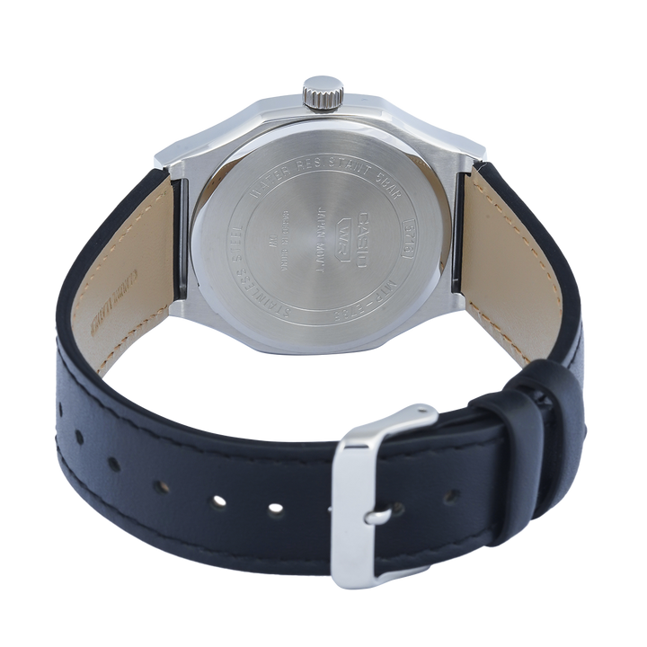 Jam Tangan Casio General MTP-E735L-8A Men Black Dial Black Leather Band