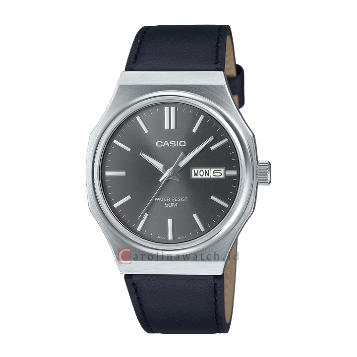 Jam Tangan Casio General MTP-E735L-8A Men Black Dial Black Leather Band