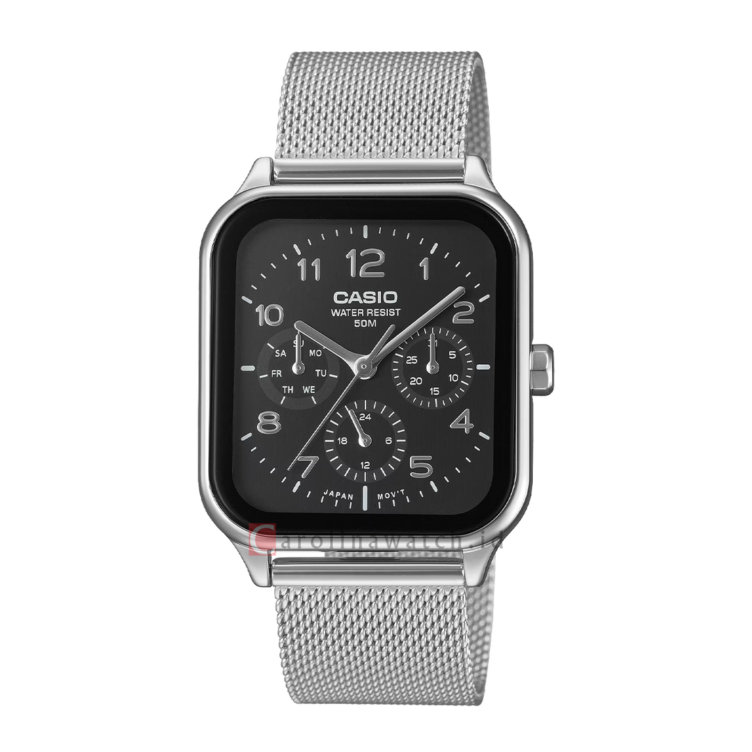 Jam Tangan Casio General MTP-M306M-1A Men Black Dial Mesh Stainless Steel Band