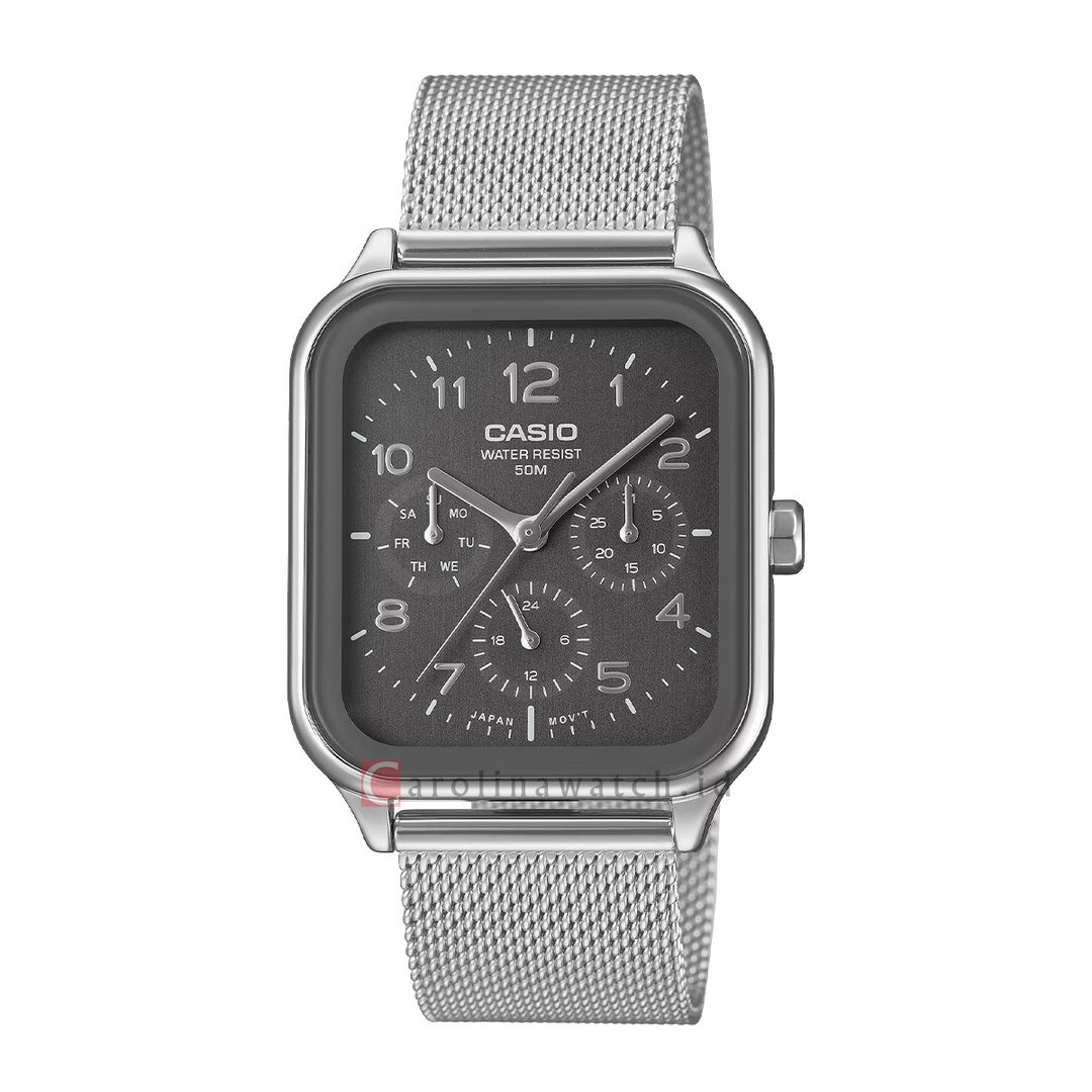 Jam Tangan Casio General MTP-M306M-8A Men Grey Dial Mesh Stainless Steel Band