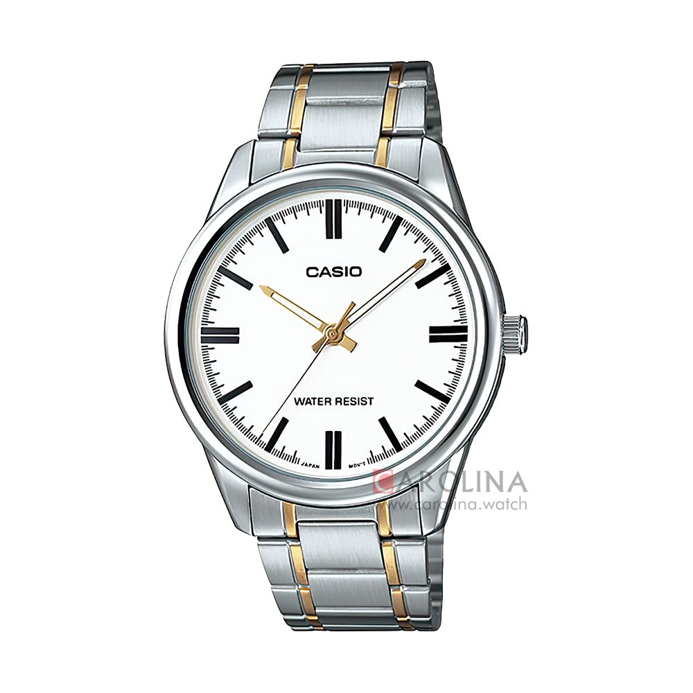 Jam Tangan Casio Enticer Men MTP-V005SG-7A Men White Dial Dual Tone Stainless Steel Band
