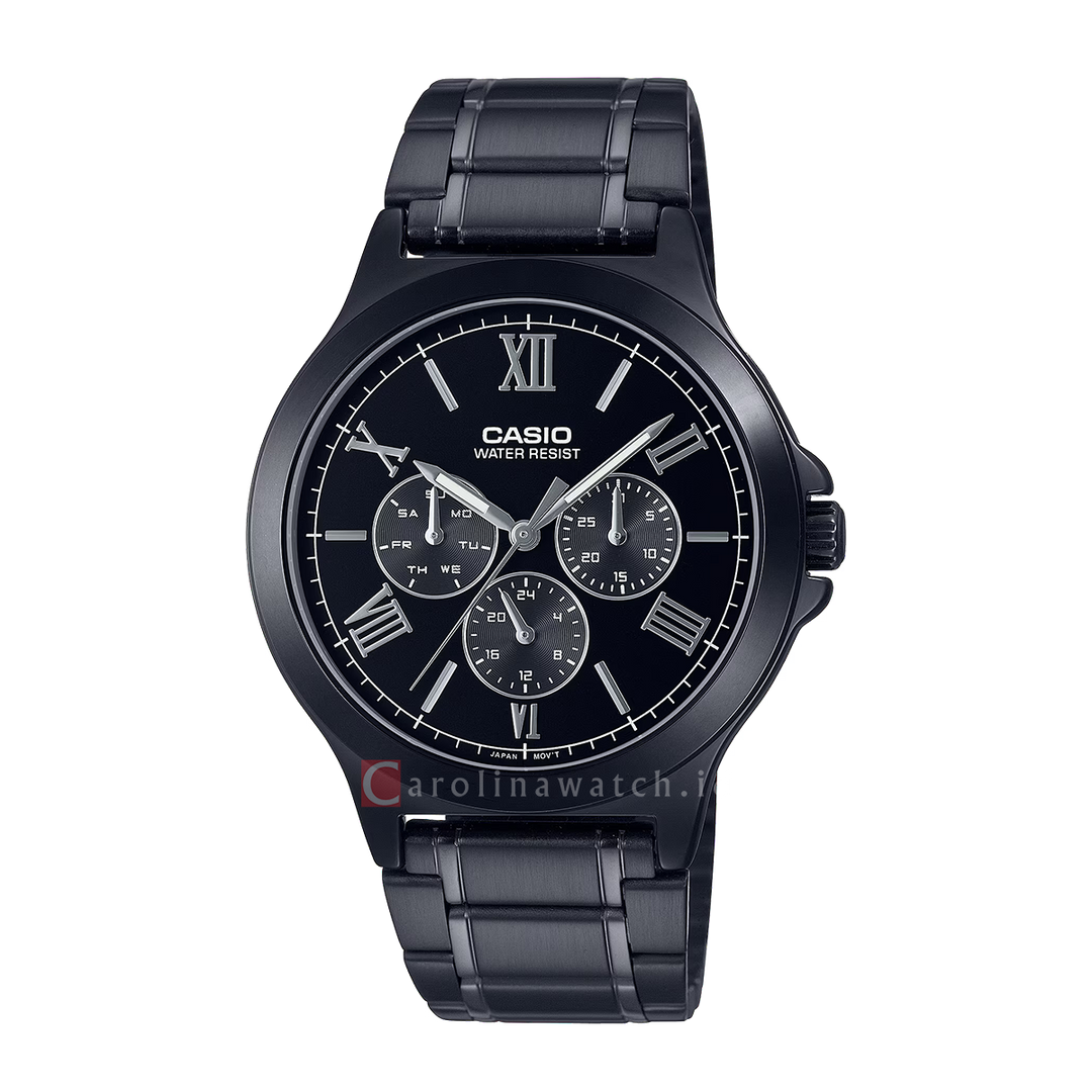 Jam Tangan Casio General MTP-V300B-1A Men Black Dial Black Stainless Steel Strap