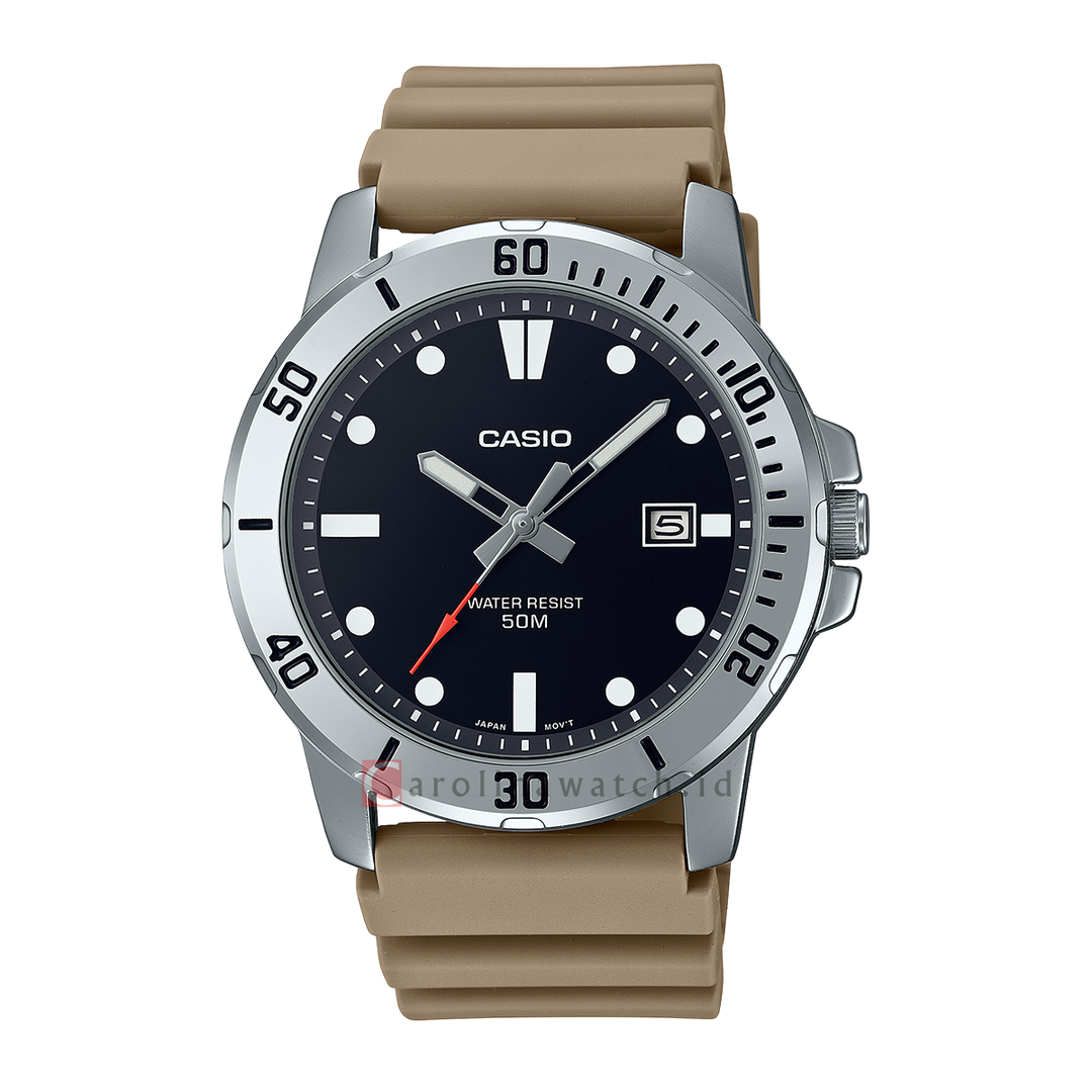 Jam Tangan CASIO MTP-VD01-5E Men Black Dial Brown Resin Band