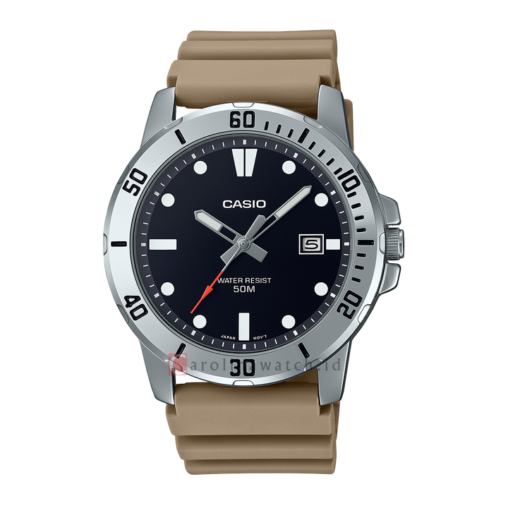 Jam Tangan CASIO MTP-VD01-5E Men Black Dial Brown Resin Band